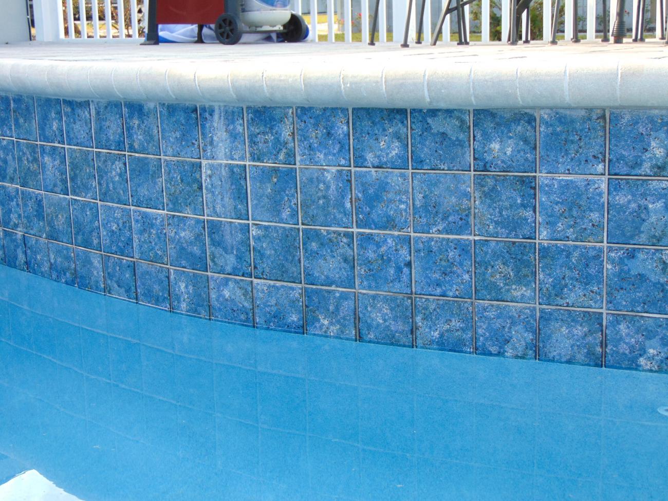 Blue waterline tile installation